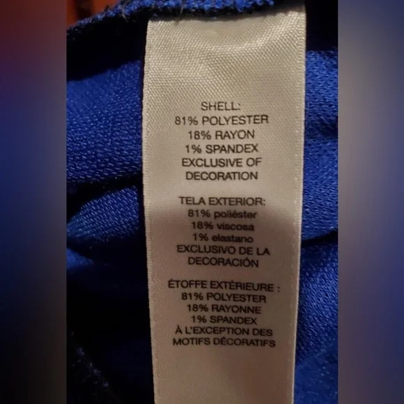 NWT Chico’s Faux Leather Trim Jacquard Blue Long Sleeve Dress Sz S/ Chicos Sz 0 - Picture 2 of 9